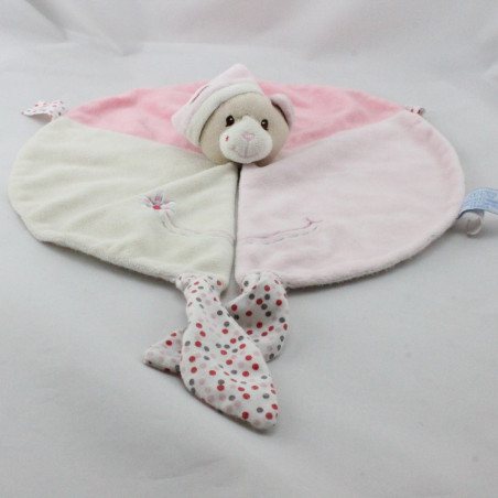 Doudou plat ours rose blanc pois GIPSY