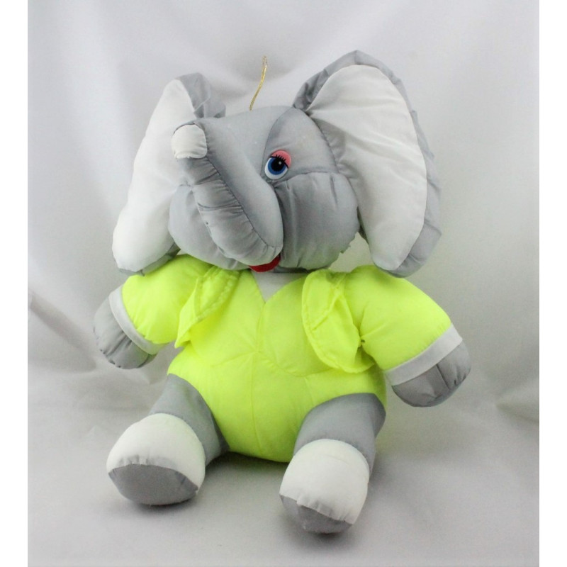 Peluche Puffalump éléphant gris blanc jaune fluo JOUMECA