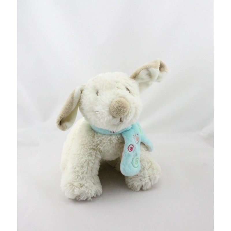 Doudou chien blanc Tifoo écharpe bleu NOUKIE'S