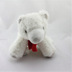 Doudou ours polaire blanc gris rouge OBAIBI 