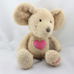 Doudou souris beige coeur rose LILLEBI