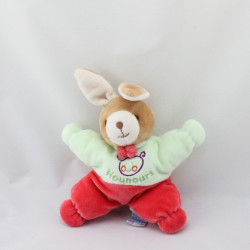 Doudou semi plat lapin vert rouge NOUNOURS