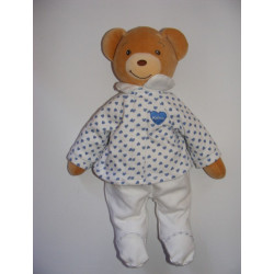 Doudou ours boule blanc coeur bleu KALOO