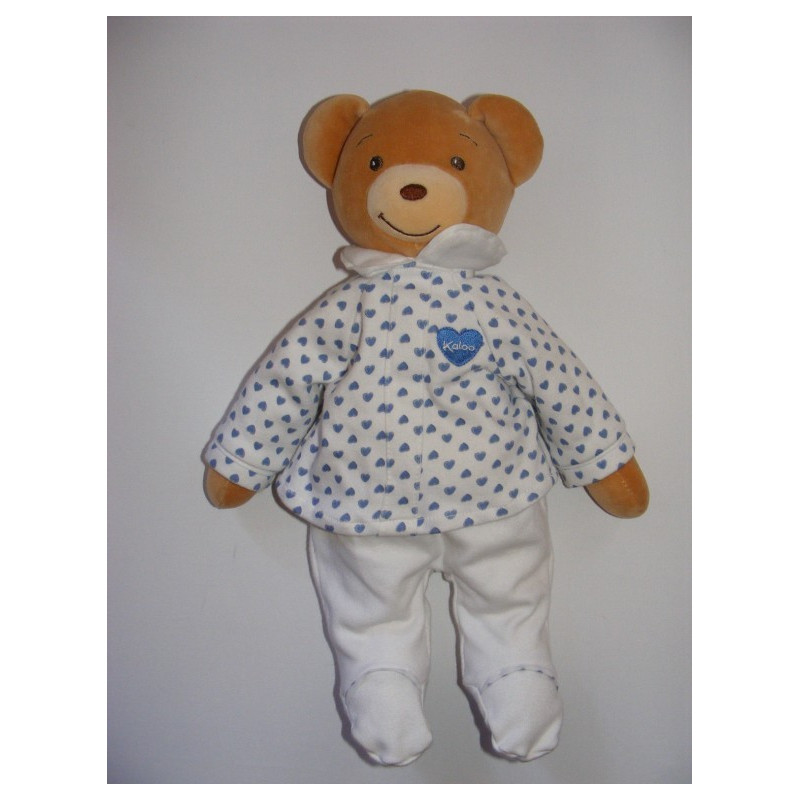 Doudou ours boule blanc coeur bleu KALOO