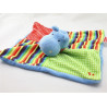 Doudou plat hippopotame bleu vert rouge pois rayé FISHER PRICE