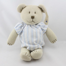 Doudou ours beige pull bleu rayé tricot JACADI