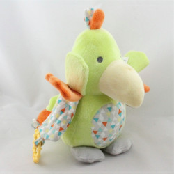 Doudou oiseau toucan perroquet vert orange OBAIBI