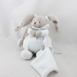 Doudou et compagnie lapin blanc beige étoiles mouchoir Céleste