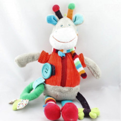 Doudou eveil girafe grise rouge bleu vert pois rayures NICOTOY