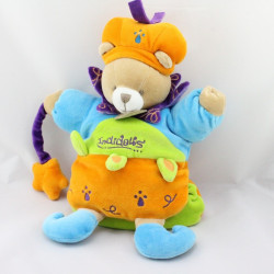 Doudou et compagnie marionnette ours prince Indidous vert orange bleu violet