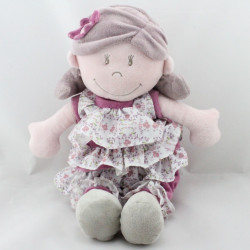 Doudou poupée fille rose prune robe fleurs Nina Kenza NOUKIE'S
