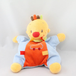 Doudou semi plat lutin garçon Tim bleu rouge jaune orange NATTOU