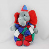 Doudou éléphant clown gris rouge bleu vert blanc NOUNOURS