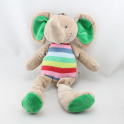 Doudou éléphant beige vert bleu rose rouge laine NICOTOY