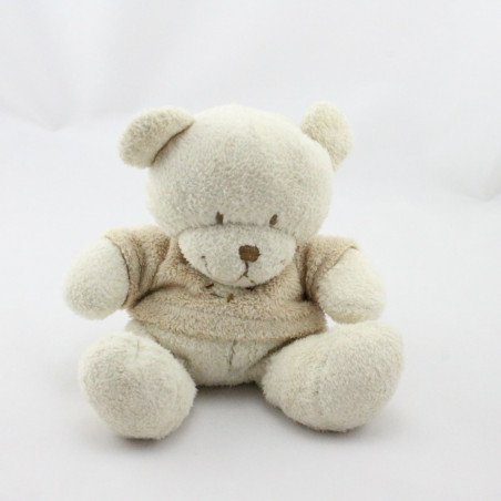 Doudou ours blanc écru pull beige coeur NICOTOY