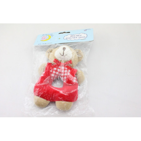 Doudou hochet ours beige rouge vichy SIMPSON TRADING