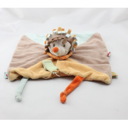 Doudou plat hérisson marron bleu jaune foulard orange NATTOU