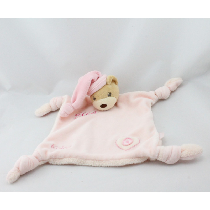 Doudou plat ours rose coeur brodé Lilirose KALOO