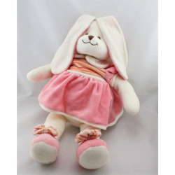 Grand Doudou lapin blanc rose rayé orange BUKOWSKI