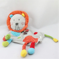 Doudou plat lion gris orange rouge bleu jaune vert NICOTOY