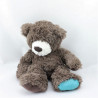 Doudou peluche ours brun marron bleu CARRE BLANC