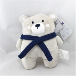 Doudou ours gris beige écharpe bleu KIMBALOO