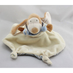 Doudou plat reversible chien lapin écru rayé bleu AJENA