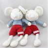 Doudou souris blanche bleu rouge rayé SUCRE D'ORGE
