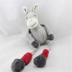 Doudou ane gris rouge aux longues pattes LES PETITES MARIE
