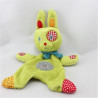 Doudou plat lapin vert gris rouge rapiécé NICOTOY