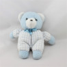 Doudou peluche ours bleu blanc carreaux NOUNOURS