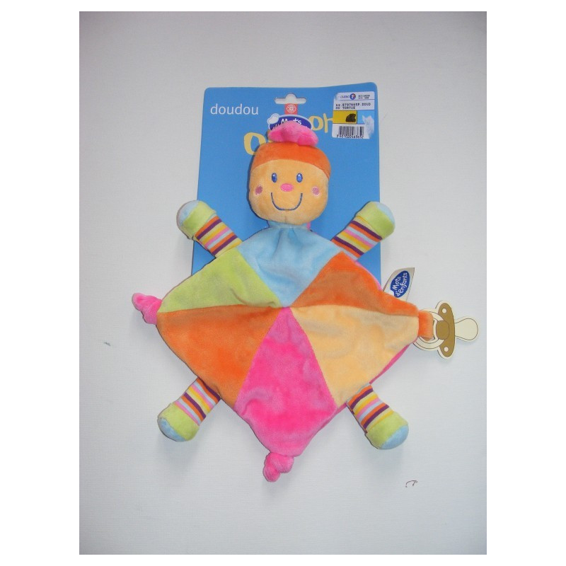 Doudou plat tortue fleur sur la tête multicolore MOTS D'ENFANTS