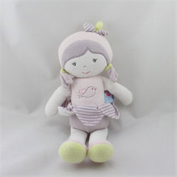 Doudou poupée mauve violet rose oiseau SUCRE D'ORGE
