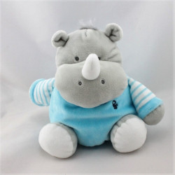 Doudou hippopotame gris bleu blanc rayé OBAIBI