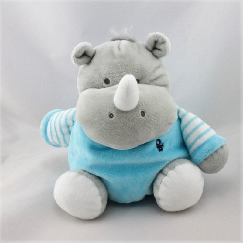 Doudou hippopotame gris bleu blanc rayé OBAIBI