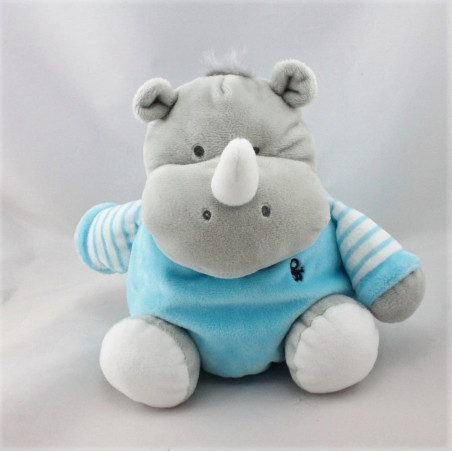 Doudou hippopotame gris bleu blanc rayé OBAIBI