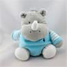 Doudou hippopotame gris bleu blanc rayé OBAIBI