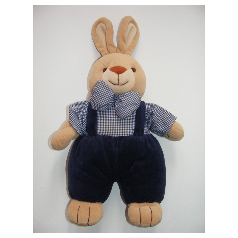 Doudou lapin hochet Vichy bleu Priscilla Larsen