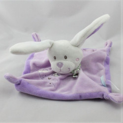 Doudou plat lapin blanc mauve coeurs oiseau TEX BABY