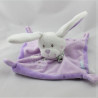 Doudou plat lapin blanc mauve coeurs oiseau TEX BABY