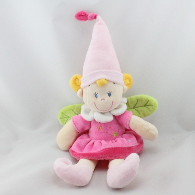 Doudou fille lutin fée rose vert bonnet pointu NICOTOY