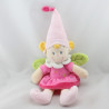 Doudou fille lutin fée rose vert bonnet pointu NICOTOY