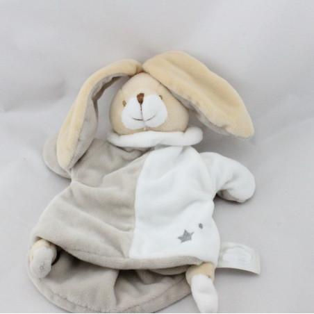Doudou marionnette lapin blanc beige gris étoile UN REVE DE BEBE