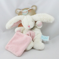 Doudou lapin blanc mouchoir rose Baby nat