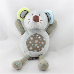 Doudou souris gris vert bleu fleurs pois CARRE BLANC