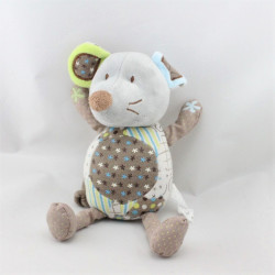 Doudou souris gris vert bleu blanc fleurs pois CARRE BLANC