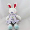 Doudou lapin blanc mauve bleu oiseau NICOTOY