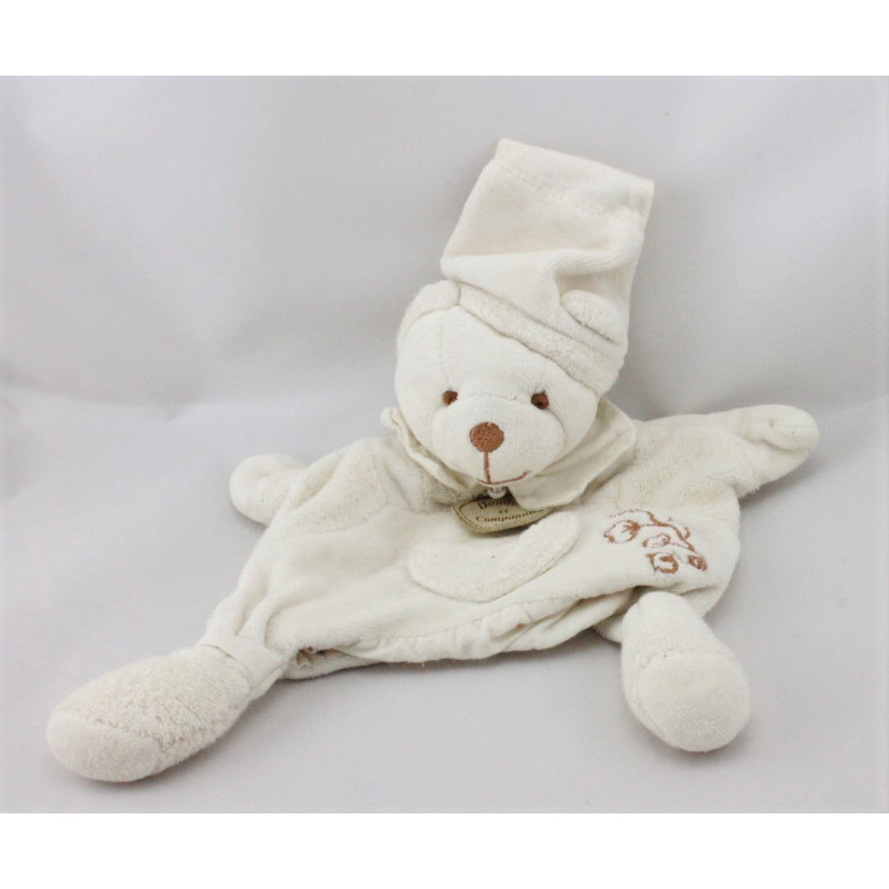 Doudou et compagnie bio marionnette lapin blanc fleur