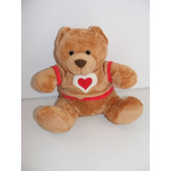Doudou ours beige pull coeur rouge NICOTOY