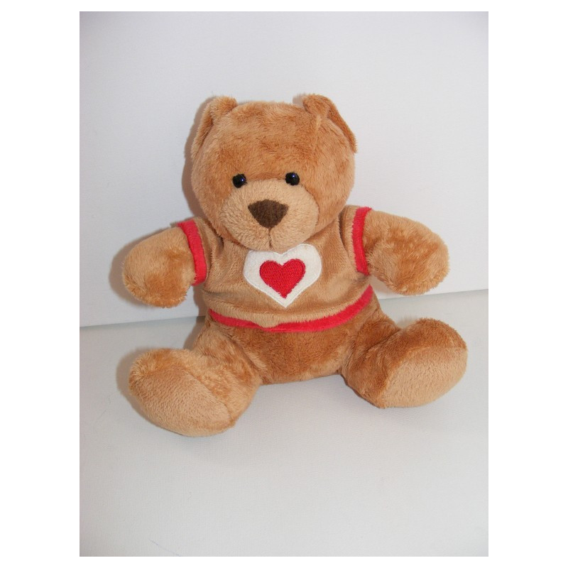 Doudou ours beige pull coeur rouge NICOTOY